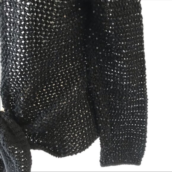 Jones New York Sig Black Open Knit Sequin Tie Front Cardigan Size small P - Picture 5 of 5